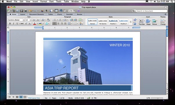 «Ленточный» интерфейс Office for Mac 2011 (изображение ConnectReviews.com).