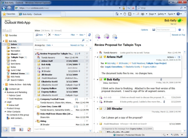 Браузерный почтовый веб-клиент Microsoft Outlook Web App.